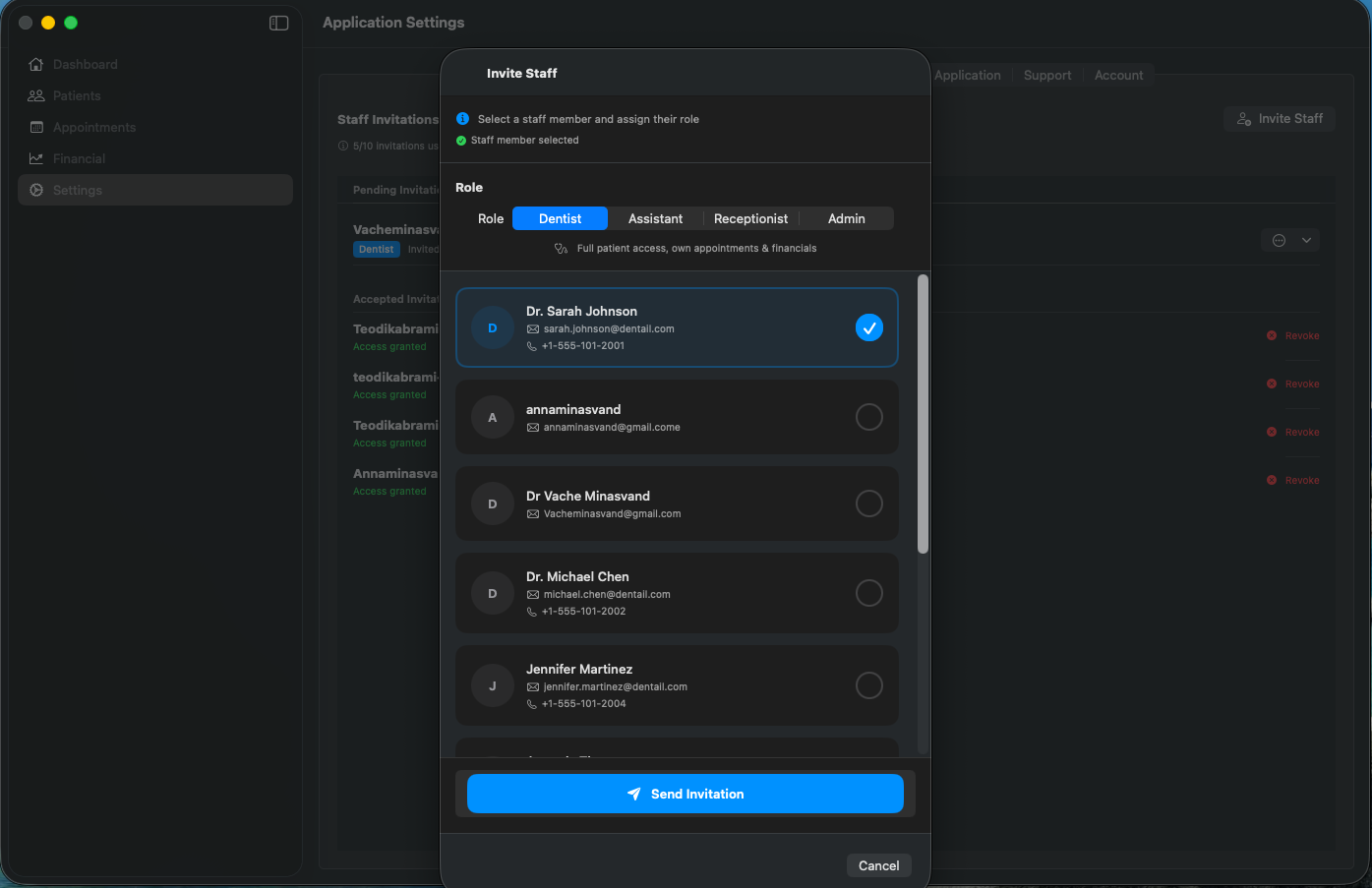 Role-based access control and user management in Dentail